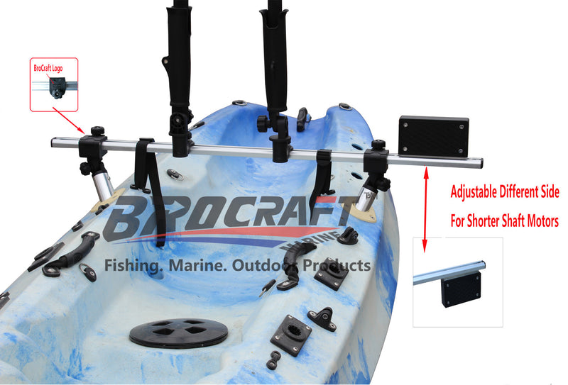 Brocraft Fishing Kayak Trolling Motor Mount Universal + Two Rocket Launching Rod Holder/Kayak Outboard Motor Bracket