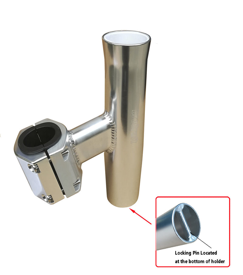 Brocraft Boat T-TOP Rod Holder/Clamp-On Rod Holder - Silver Aluminum - Vertical Mount - Fits 1" to 2" O.D. Pipe