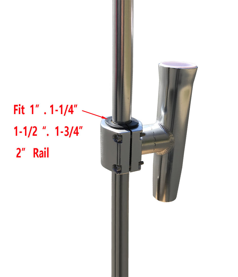 Brocraft Boat T-TOP Rod Holder/Clamp-On Rod Holder - Silver Aluminum - Degree Adjustable - Fits 1" to 2" O.D. Pipe